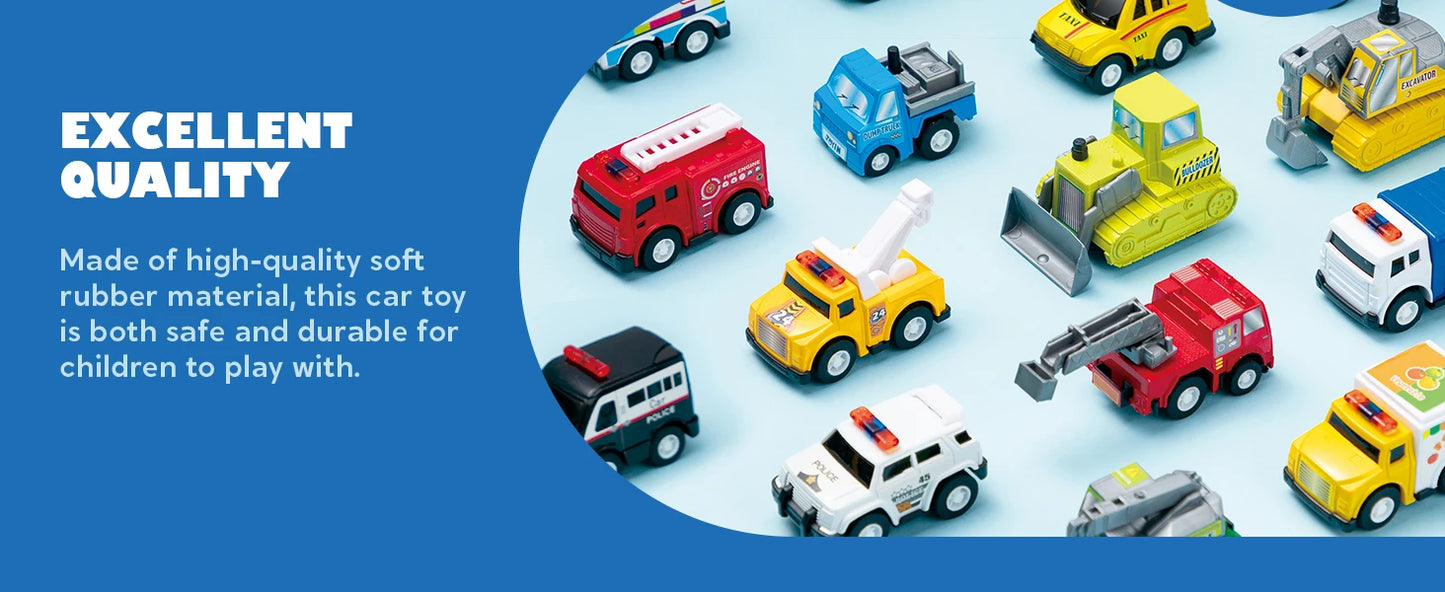 JOYFY 18 Pcs Pull Back City Cars and Trucks Toy Vehicles Set