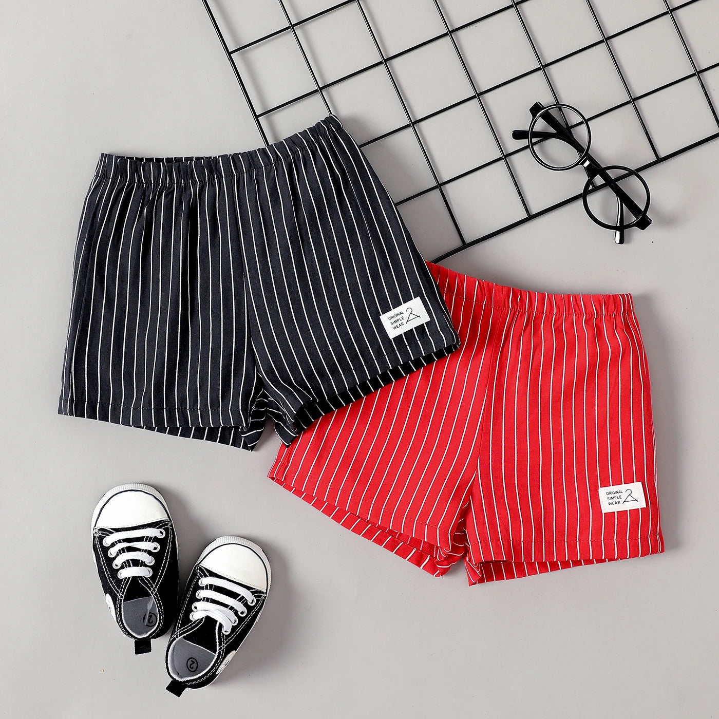 hugo Baby Boy Letter Patched Stripe Shorts