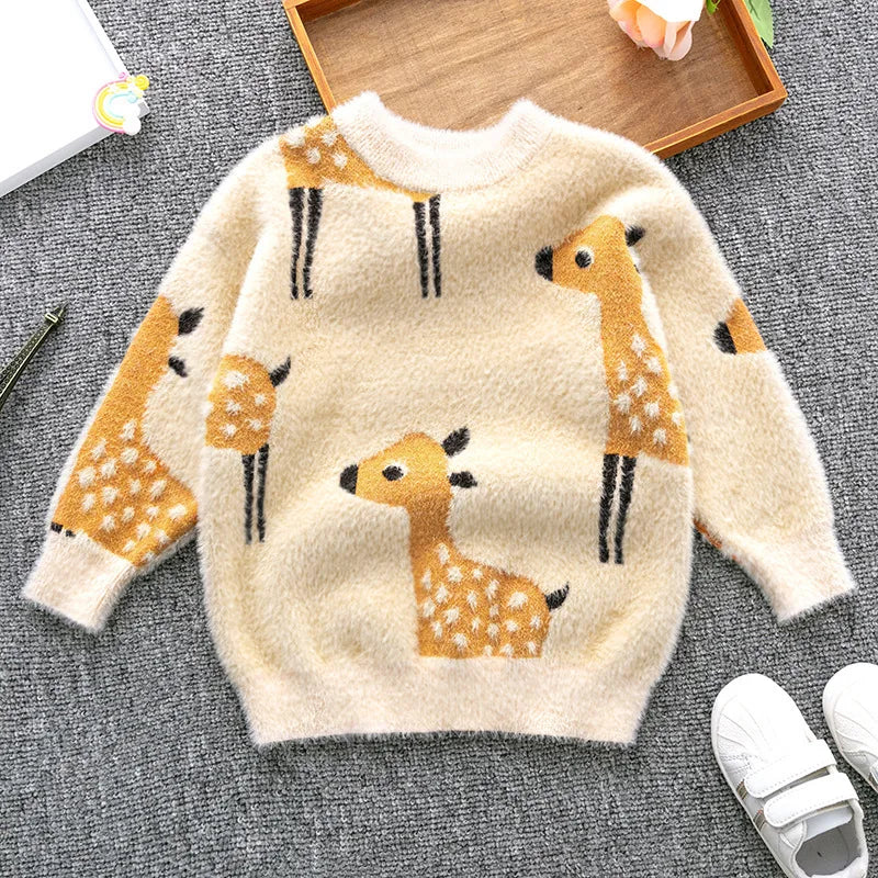 Neil Hairy Cartoon Deer Jacquard Sweater