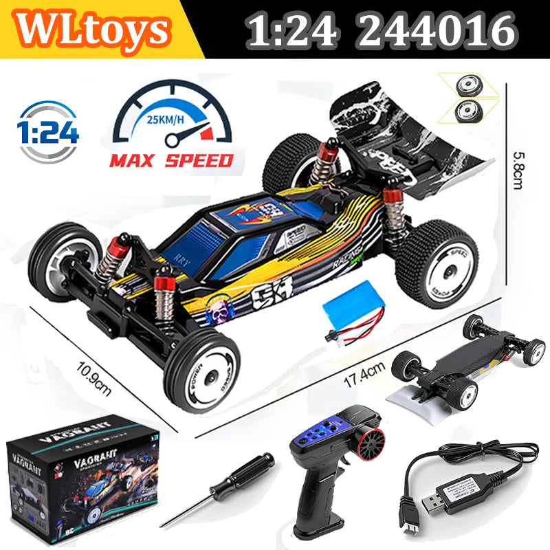 WLtoys 244016 High-Speed Car, Proportional 1:24, High-Quality Remote-Controlled RC Car, Two-Wheel Drive, Toy and Racing Boy Gift