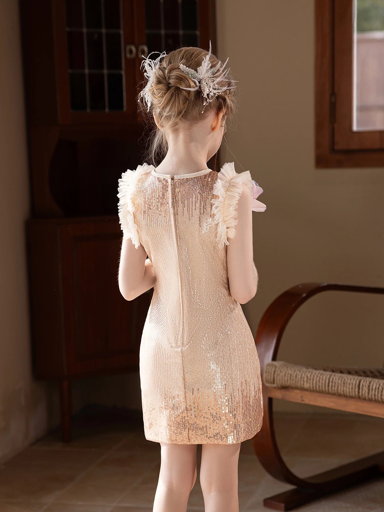 Girl party dress champagne-colored high-end dress set for birthday wedding Dress