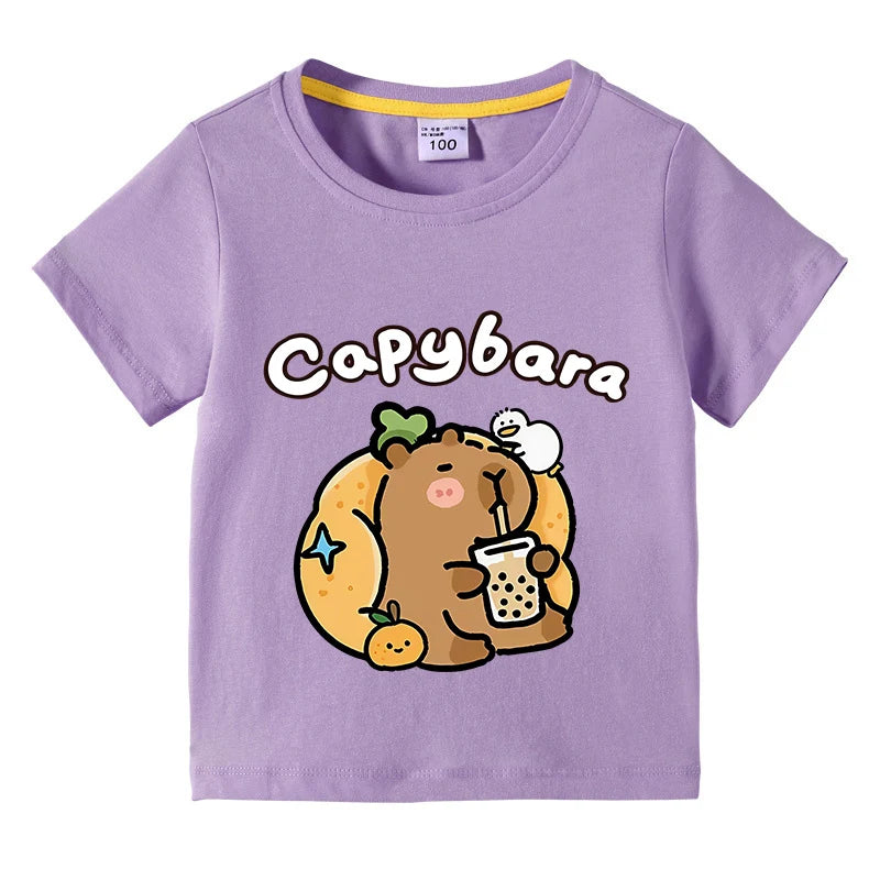 Carlos Cute Capibara Round Neck Tees