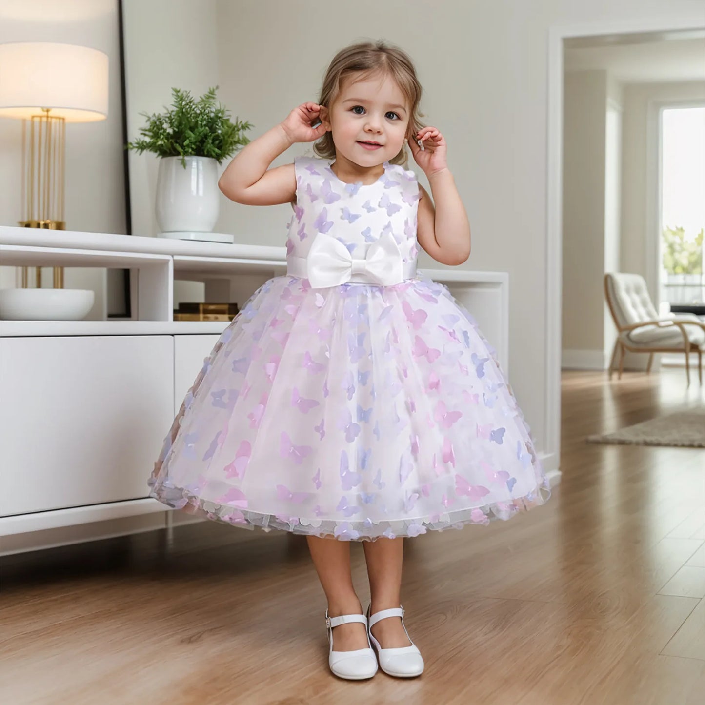 Tulle Pageant Dress for Girls - Butterfly Bow Knot Design