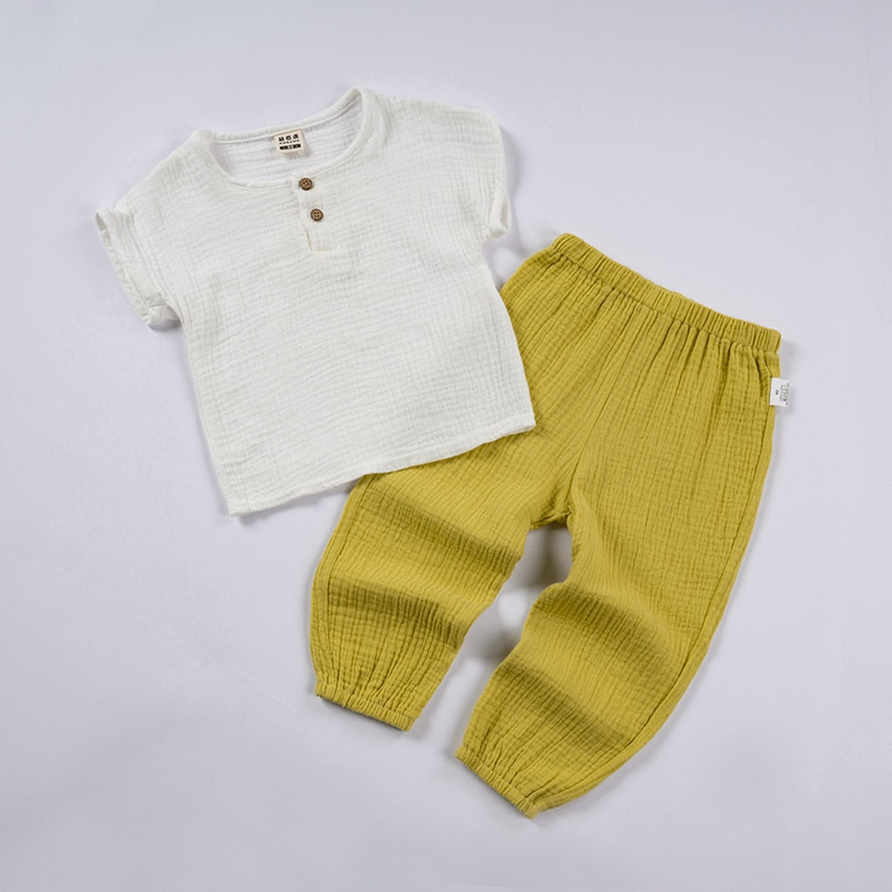 Organic Outfits Cotton Solid Long Sleeve Loose Children Two Piece Set - GuGuTon
