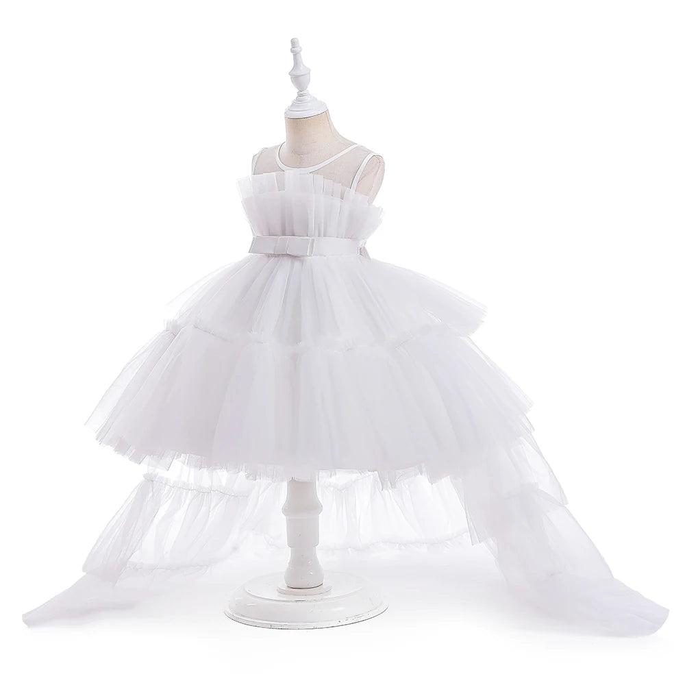 Summer Baptism Bridesmaids Party Baby Girls Dresses Tulle Trailing Wedding Birthday Princess Dress