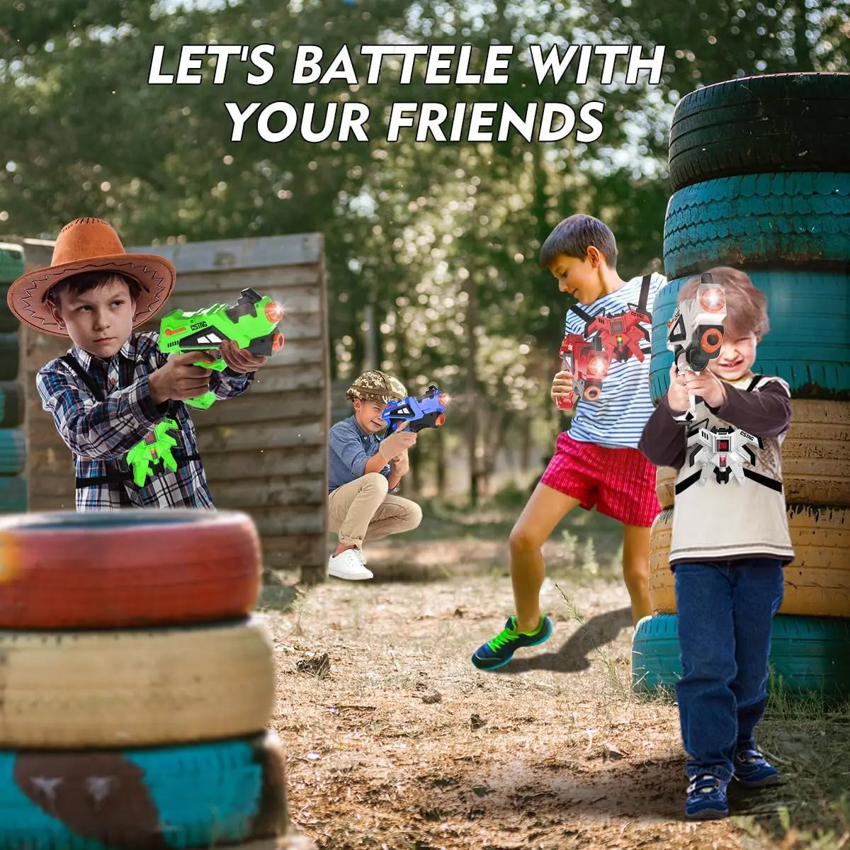 VATOS Rechargeable Laser Tag Guns 4 Sets with Vest Upgraded Infrared Laser