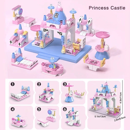 6-in-1 Girls Castle Building Blocks - Transformable & Customizable Structure Set, Educational Building Toys for Girls