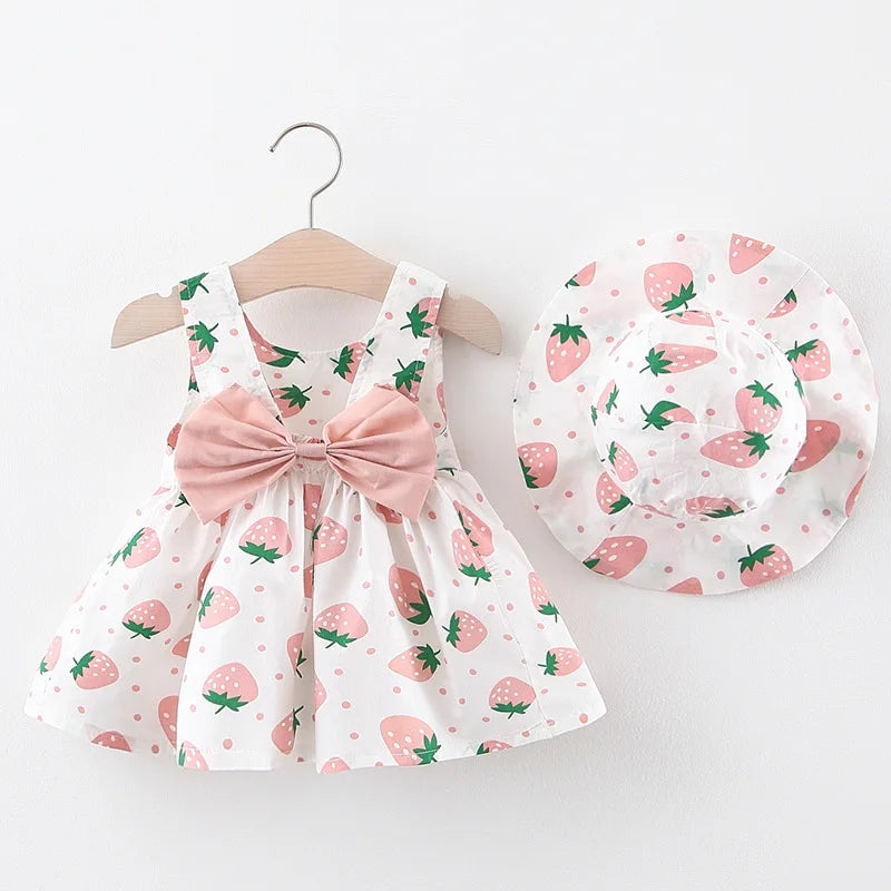 Baby Dress 2025 Summer New Girl's Sweet Bow Dress Children's Strawberry Print