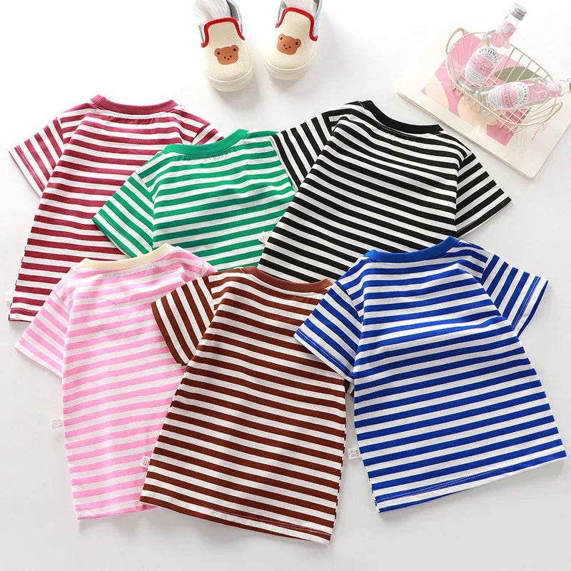 Isabella Girls summer New Striped Baby Thin Section