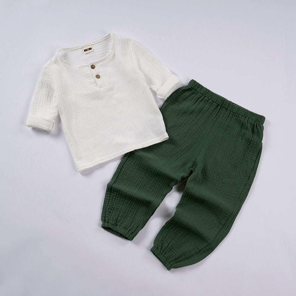 Organic Outfits Cotton Solid Long Sleeve Loose Children Two Piece Set - GuGuTon