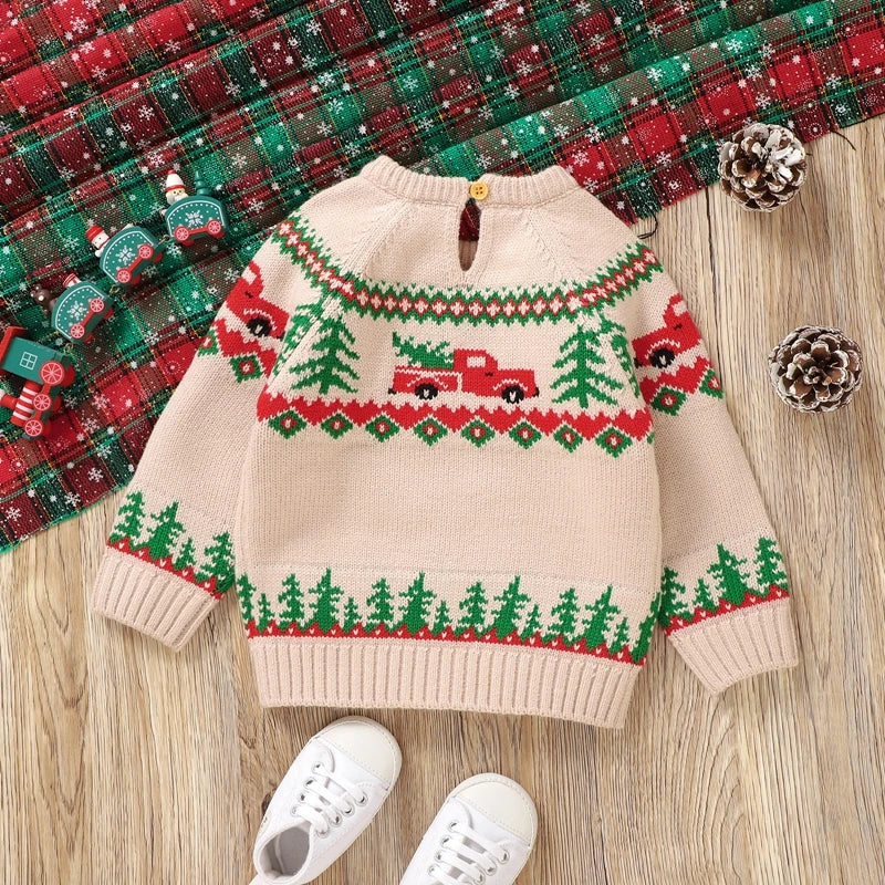 Luis Long Sleeve Round Neck Truck Print Sweater