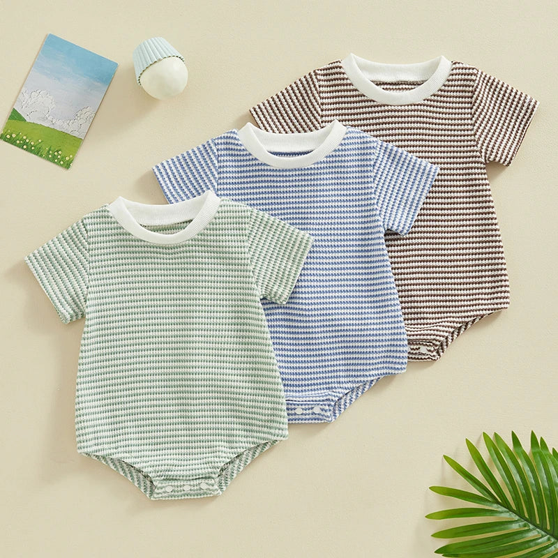 Darlin Baby Boy Summer Romper Colors Solid Striped Waffle