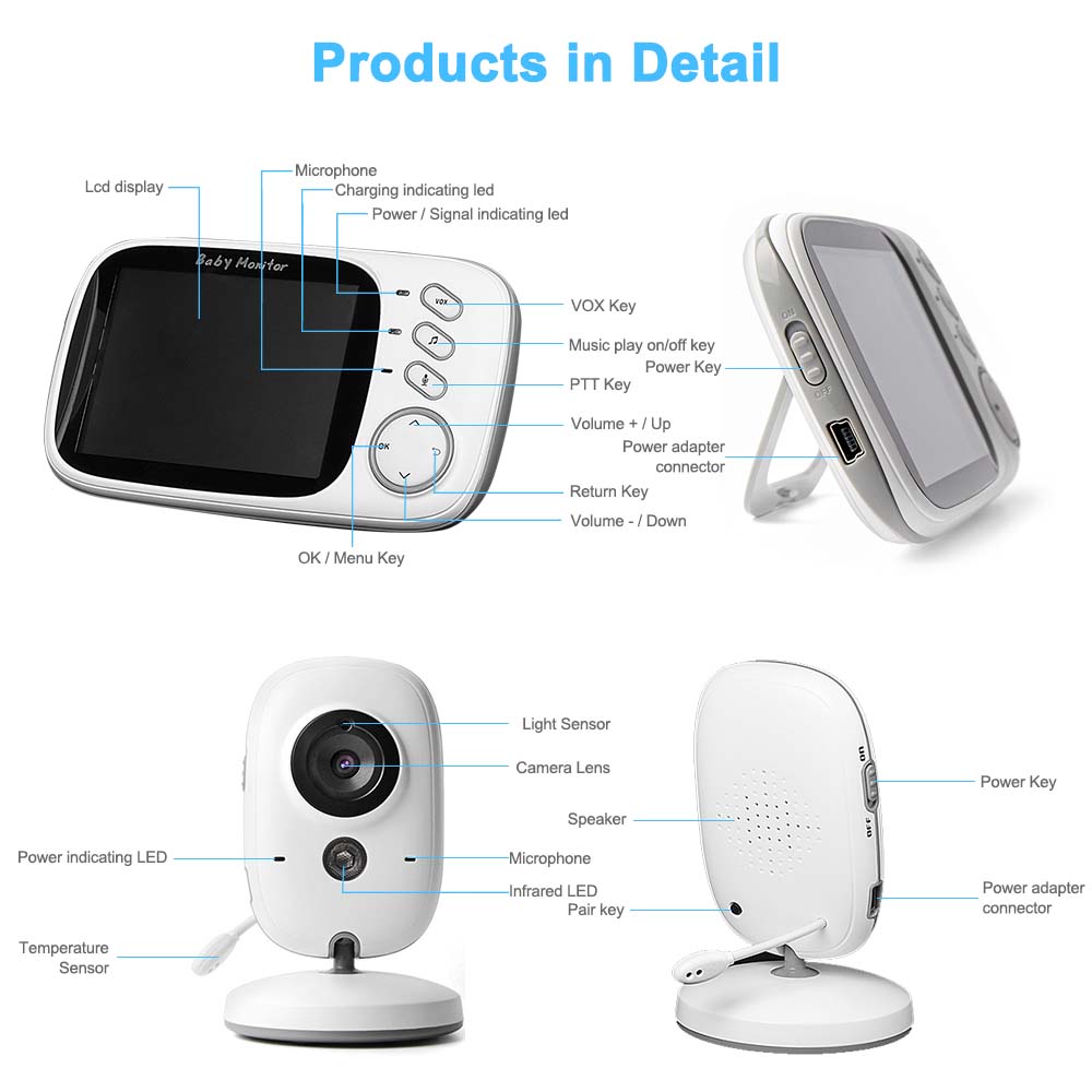 Video Baby Monitor 2.4G Two Way Audio Night Vision Video Surveillance - GuGuTon