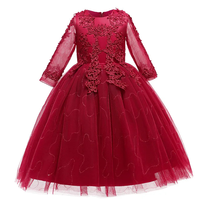 Flower Girl Wedding Long Sleeve Bridesmai Dress