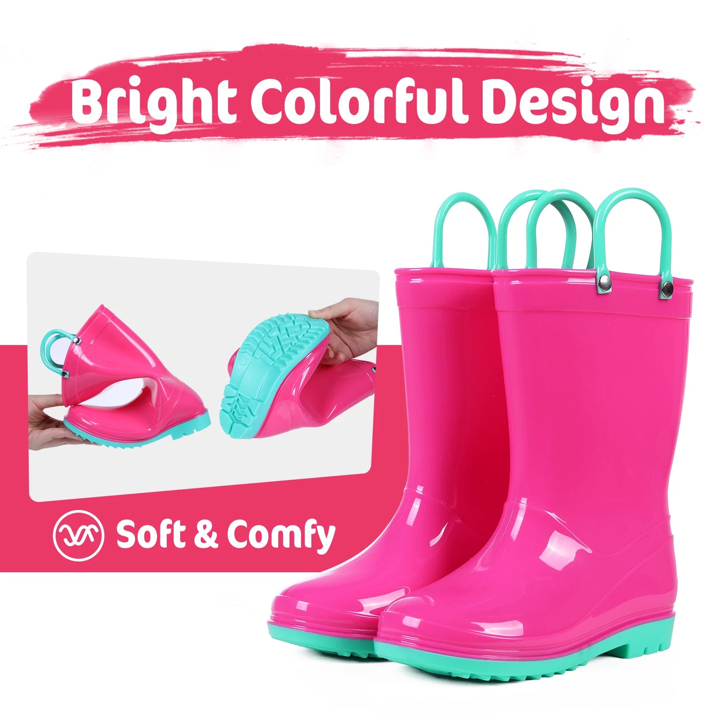 Jaden Evshine Kids Rain Boots - Fun Dinosaur Unicorn Design