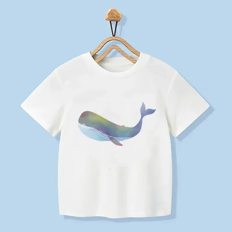 Joseph Whale Print Cartoon Kids Tees