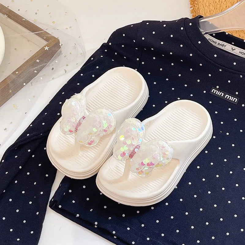 Bling Butterfly Girls Princess Slippers Summer Solid EVA Waterproof Children Flip Flops Fashion Soft Bottom Kids Beach Slippers