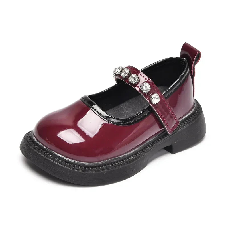 Girls Performance Shoes Round Toes Glossy 2025 Spring Autumn Kids Leather Shoes Pu Soft Sole Girls Flat Shoes Non-slip Ins Trend