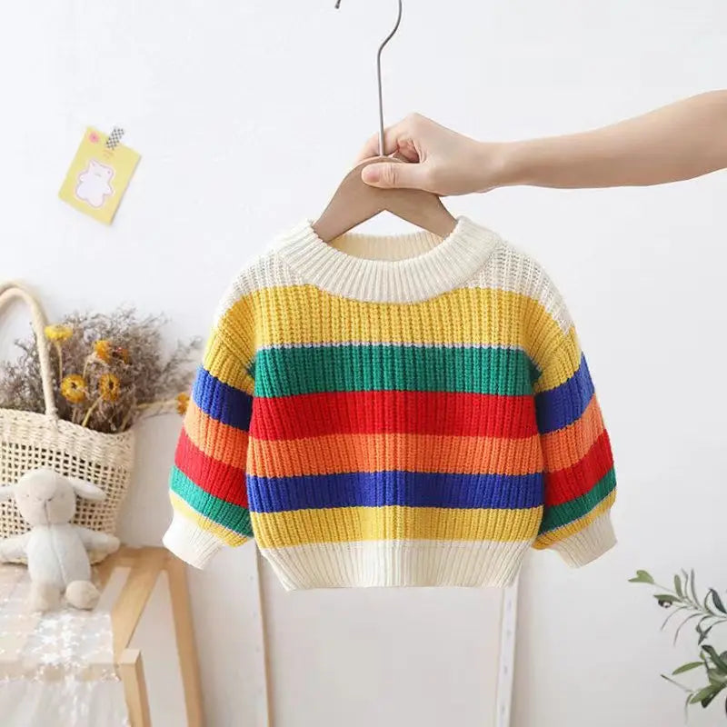 Jose Korean Loose Rainbow Stripe Sweater