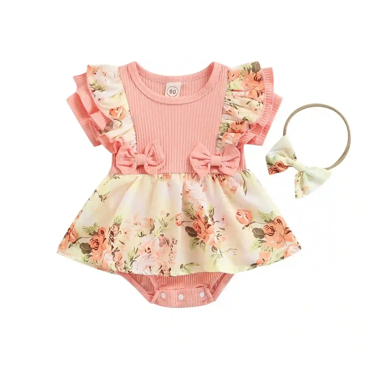 Posie Baby Girls Summer Dress Bodysuit with Bow Headband