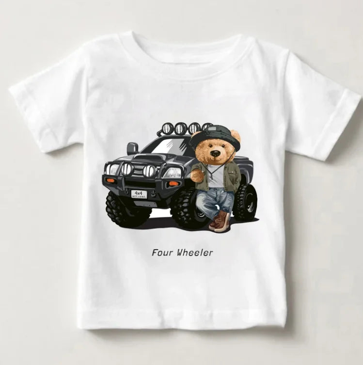 Dylon Cute Bear Riding Motorcycle Car Print Tees