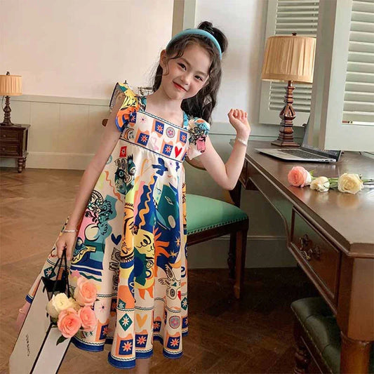 Marta Dress Flying Sleeve Graffiti Painting Dress Sleeveless Princess - GuGuTon baby store - Baby Fashion - Toddlers Outfits - Babies Outfits - Toddler Clothes - Kids Clothing - Newborn Clothes - Newborn Wear - Kids Wear - Trending Clothes - Trending Outfits - Fall Fashion - Winter Fashion - Girls Clothes - Boys Clothes - Babies Wear - Kids Accessories - KidsWear - Summer Clothes - Summer Fashion - Summer Trend - Falls Sweaters - Tops - Bottom - Jeans - Blouse - Dresses - Newborn Dresses - Toys