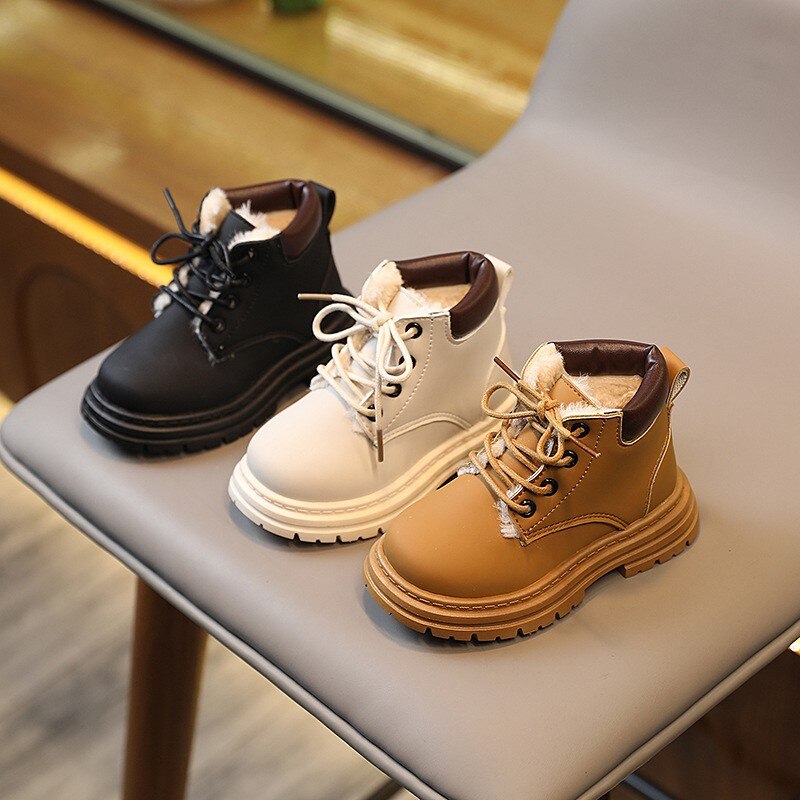 Boots with Fur 1-6 Years Boys Girls Leather Shoes with Plush - GuGuTon