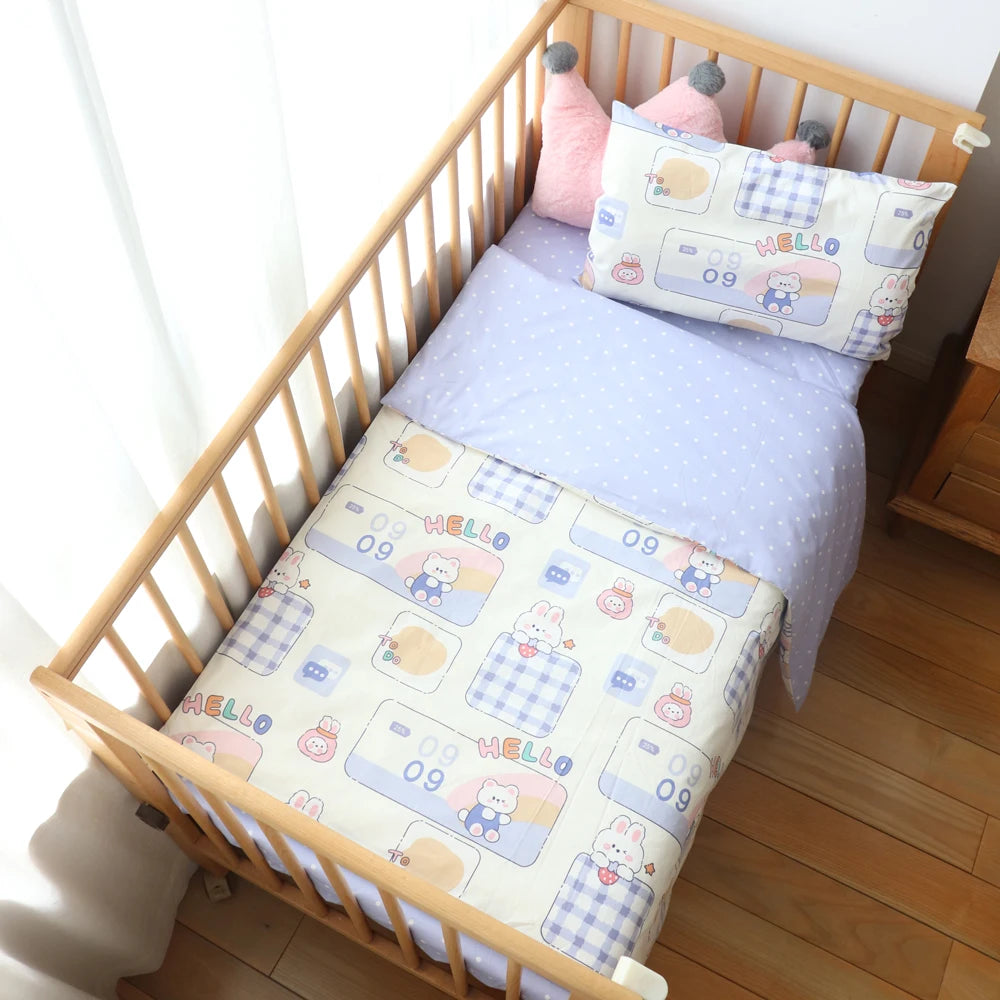 Newborns Pure Cotton Crib Kit Cot Linen Duvet Cover Bedding Set