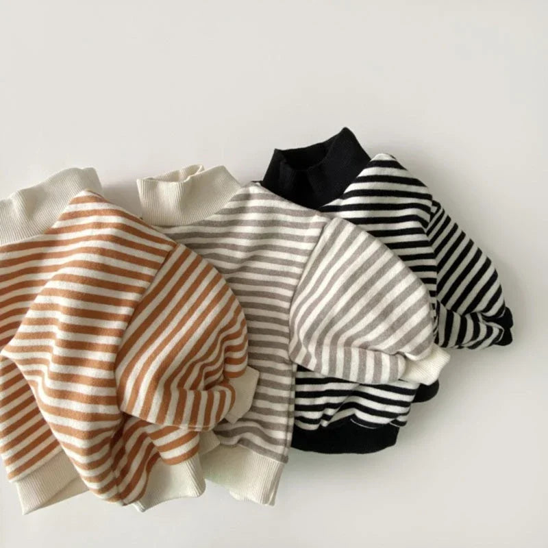 Kiba Cotton Stripes High Neck Sweater