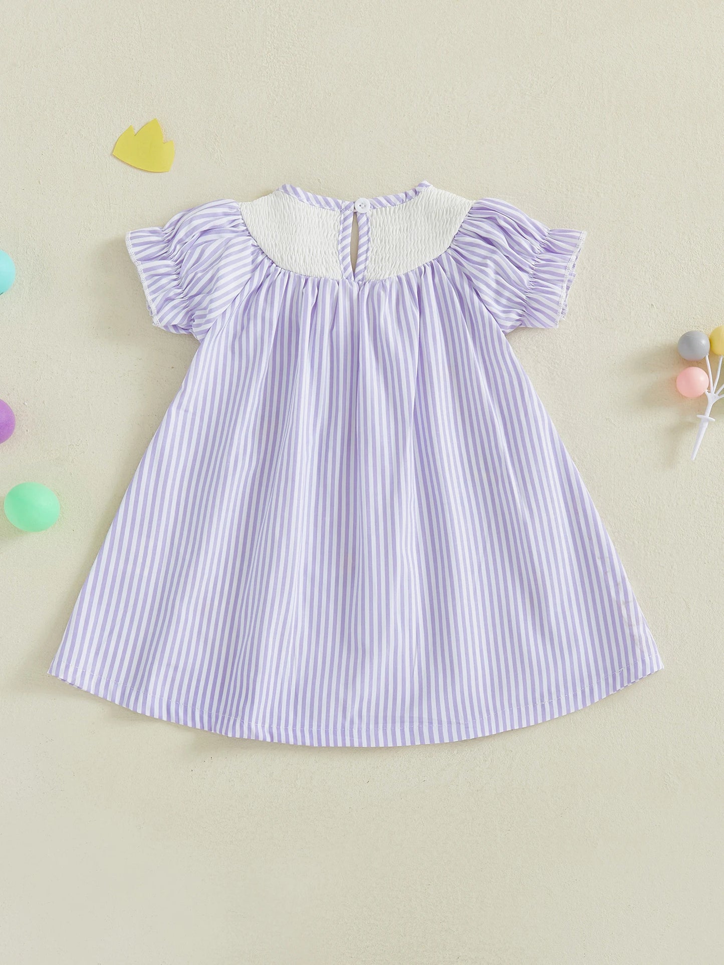 Toddler Baby Girl Mardi Gras Dress Loose Fit Letter Embroidered Striped Short Sleeve Dress
