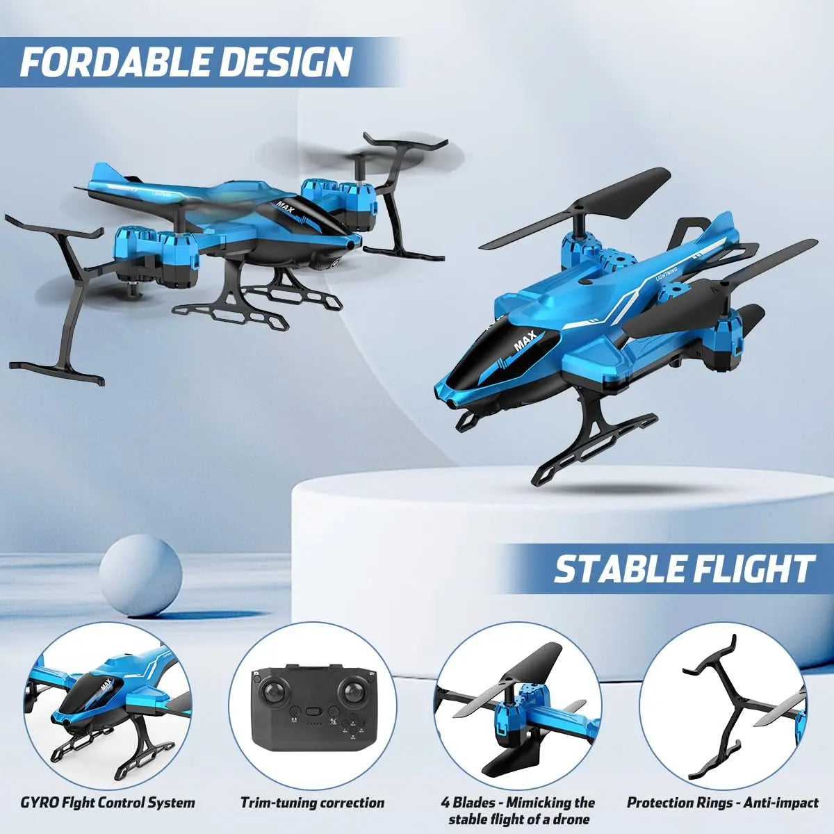 VATOS Super All in 1 Remote Control 2.4Ghz RC Helicopter 360°