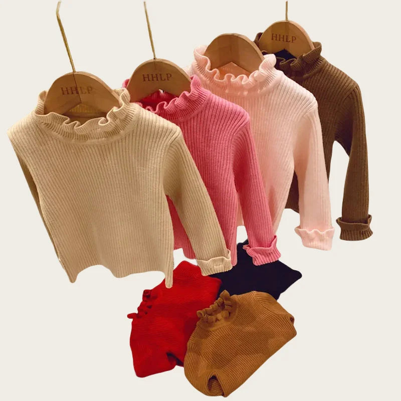 Adriana Autumn Solid High Elastic Pullover Kid's Turtleneck