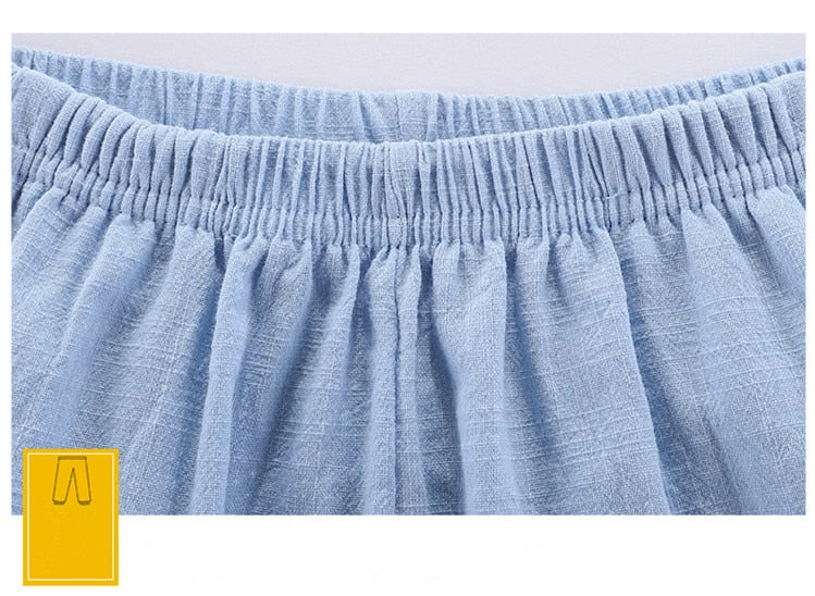 Solid Color Children Trousers Cotton Linen Elastic Waist Kids Clothing