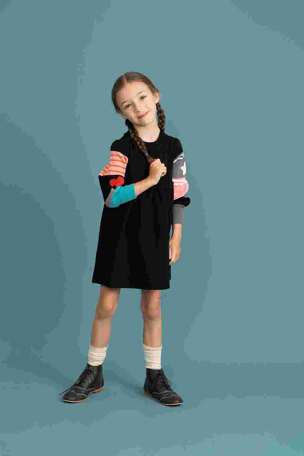 Girls Fleece Dress with Hearts and Stars Sleeves