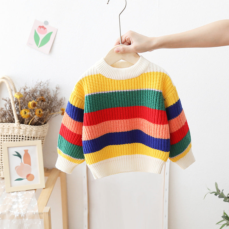 Zoe Baby Loose And Idle Tops Girls' Striped Knitted Pullover