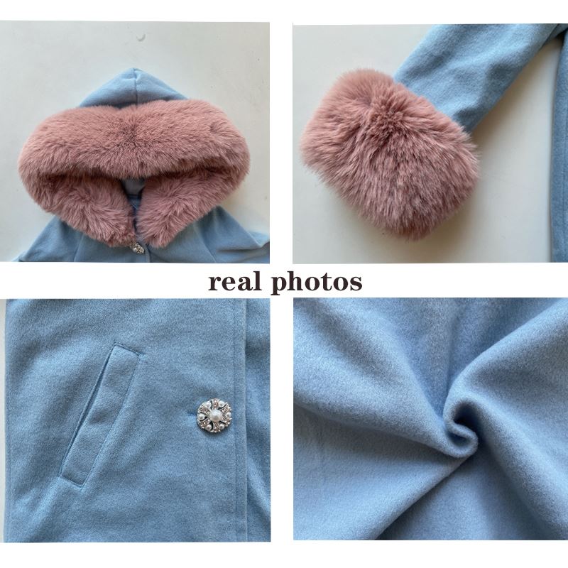 Lily Spring Kid Girls Autumn Warm Woolen Overcoat Fur Coat