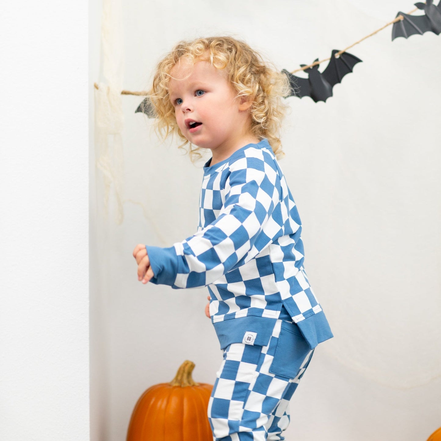 Jorell Checker Moody Blue Crew Neck Jogger Set
