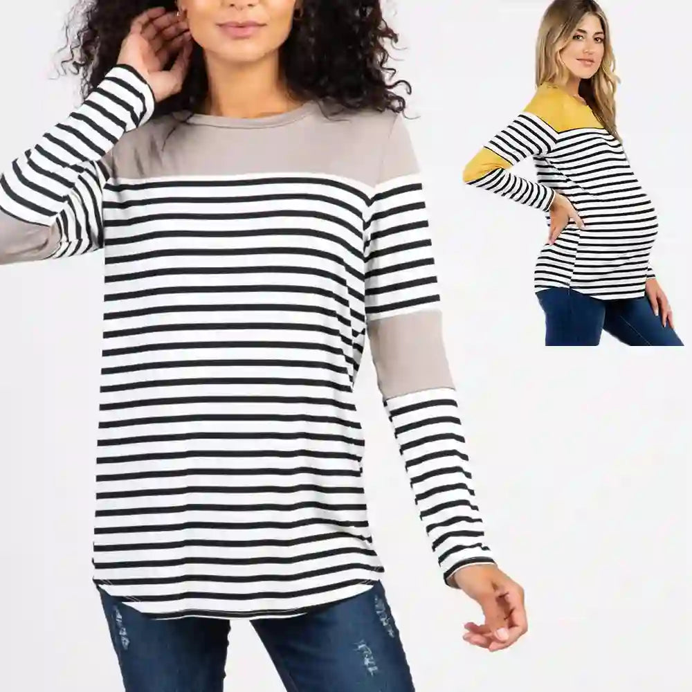 Samara Maternity Striped Long Sleeve T-Shirt for Nursing