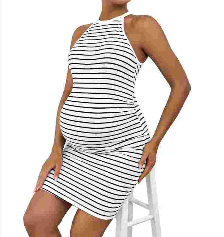Mairena Striped Maternity Dress with Halter Neck - Perfect Fit