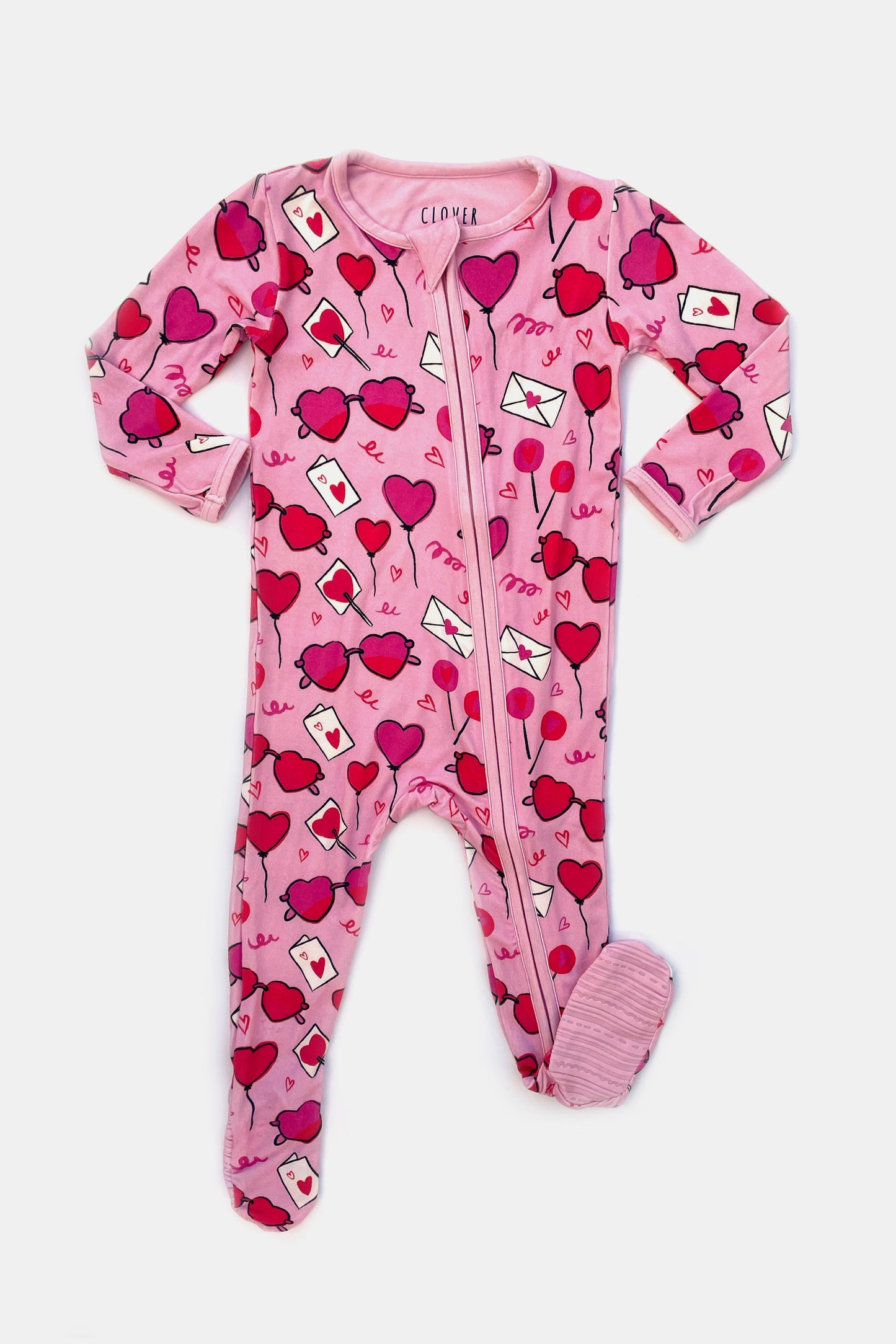 Eli Soft & Stretchy Zipper Footie - Heart Party