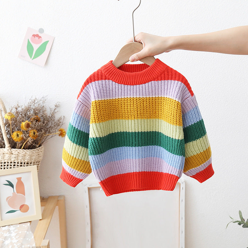 Zoe Baby Loose And Idle Tops Girls' Striped Knitted Pullover