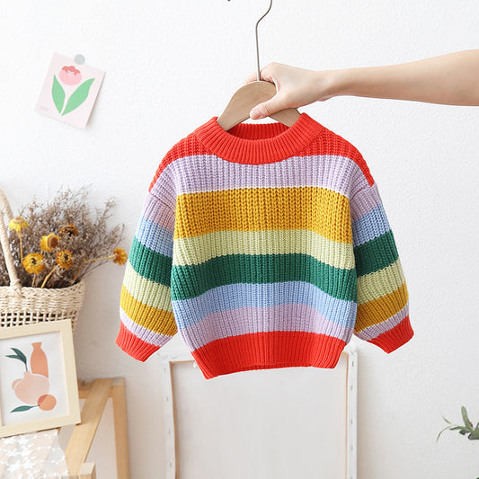 Zoe Baby Loose And Idle Tops Girls' Striped Knitted Pullover - GuGuTon baby store - Baby Fashion - Toddlers Outfits - Babies Outfits - Toddler Clothes - Kids Clothing - Newborn Clothes - Newborn Wear - Kids Wear - Trending Clothes - Trending Outfits - Fall Fashion - Winter Fashion - Girls Clothes - Boys Clothes - Babies Wear - Kids Accessories - KidsWear - Summer Clothes - Summer Fashion - Summer Trend - Falls Sweaters - Tops - Bottom - Jeans - Blouse - Dresses - Newborn Dresses - Toys