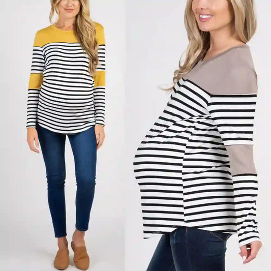 Samara Maternity Striped Long Sleeve T-Shirt for Nursing