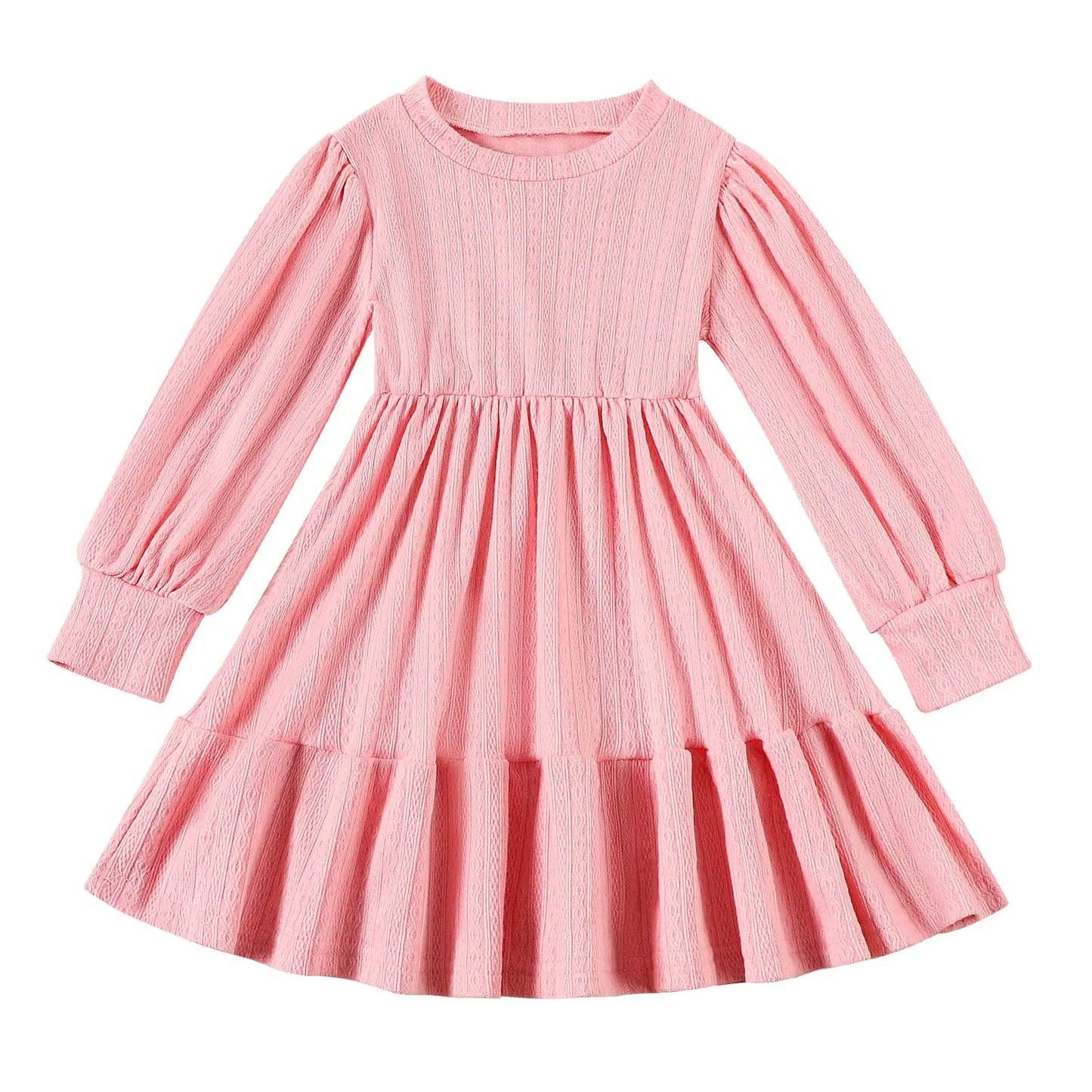 Winter Baby Girls -Long Sleeve Sweater Ribbed Knit Ruffle Hem Dresses