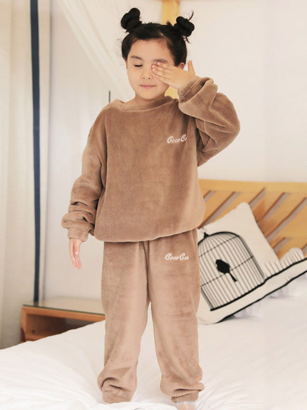 Karla Embroidered Coral Fleece Set