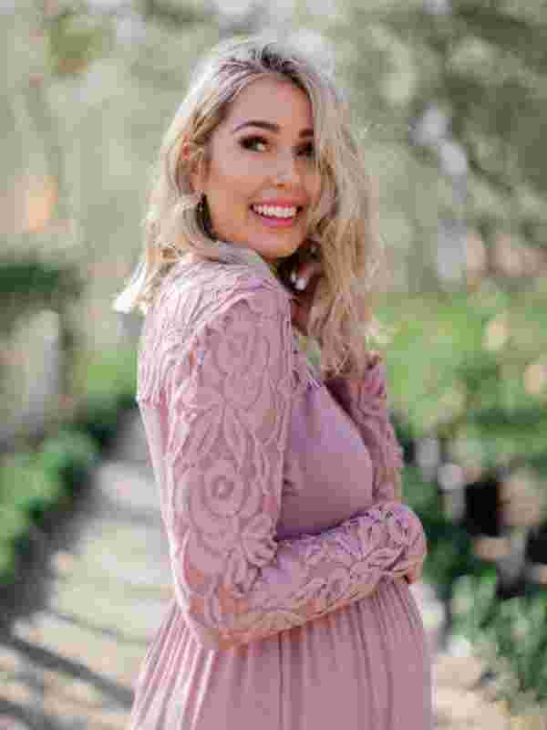 Greter Maternity Lace Dress - Long Sleeve Round Neck Solid Color