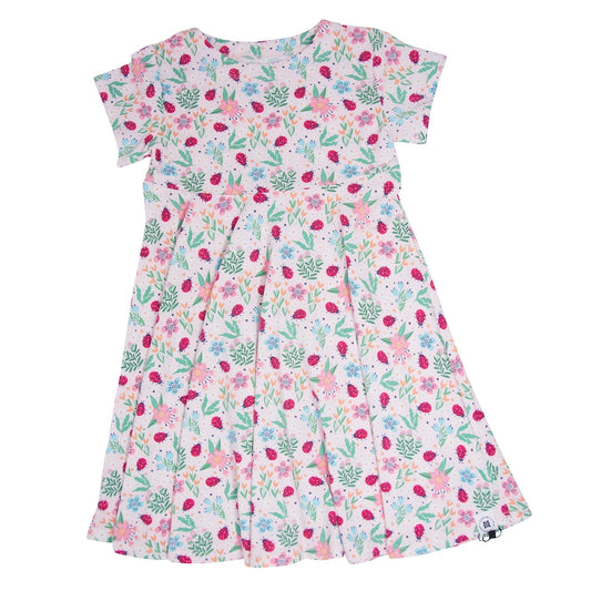 Karola Ladybug Flower Garden Cap Sleeve Swirly Girl Dress