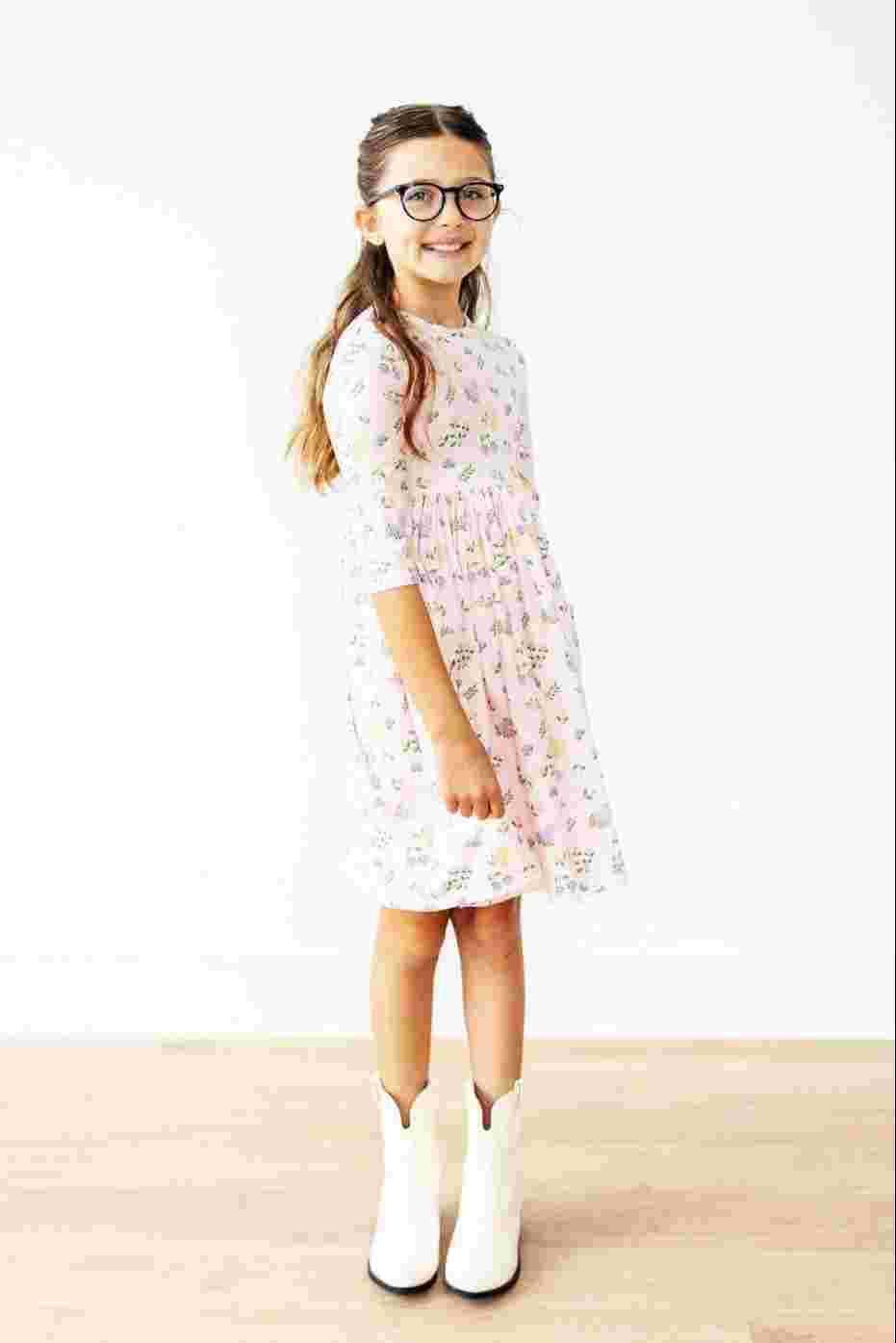 Pastel Petals 3/4 Sleeve Pocket Twirl Dress
