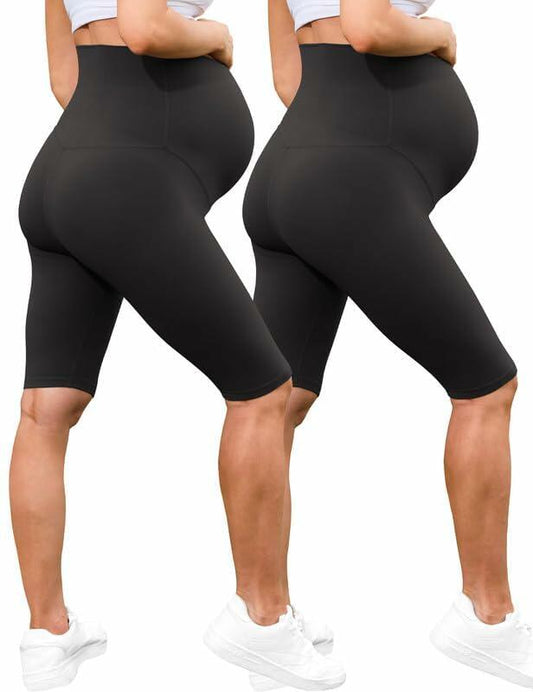 Edilenny Maternity Yoga Shorts Over Belly Comfy Black Freesize