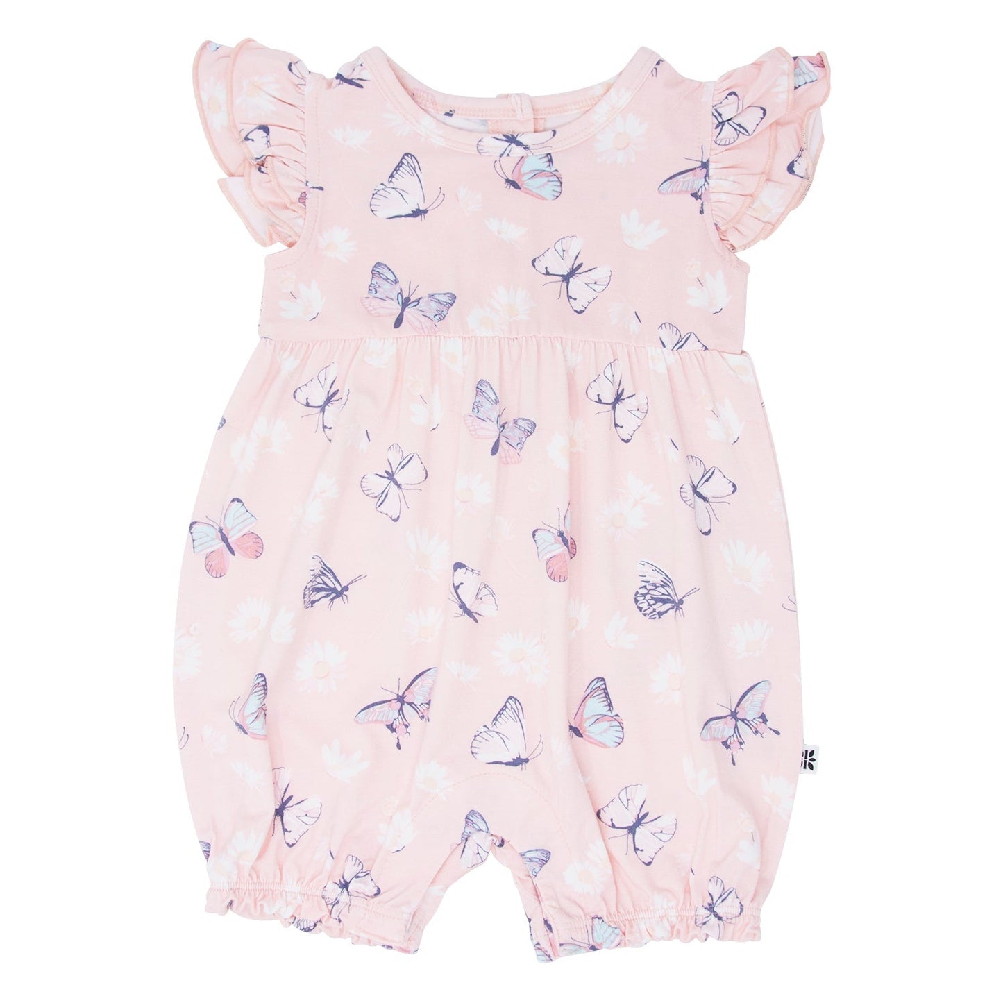 Kayla Pink Butterfly Daisy Bamboo Ruffle Romper